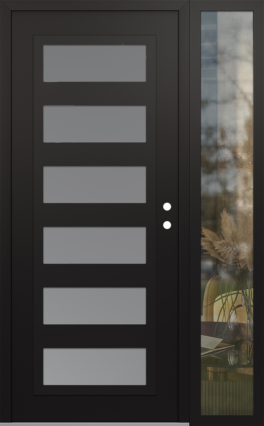 Modern Steel Front Door Diamond C9 50" x 80" black/white frosted Glass Panel black LHI with Sidelite clear Glass