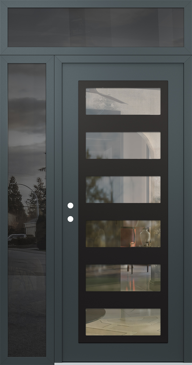 Modern Steel Front Door Diamond C9 50" x 96" anthracite/anthracite clear Glass Panel black RHI with Sidelite and Transom mirrored Glass