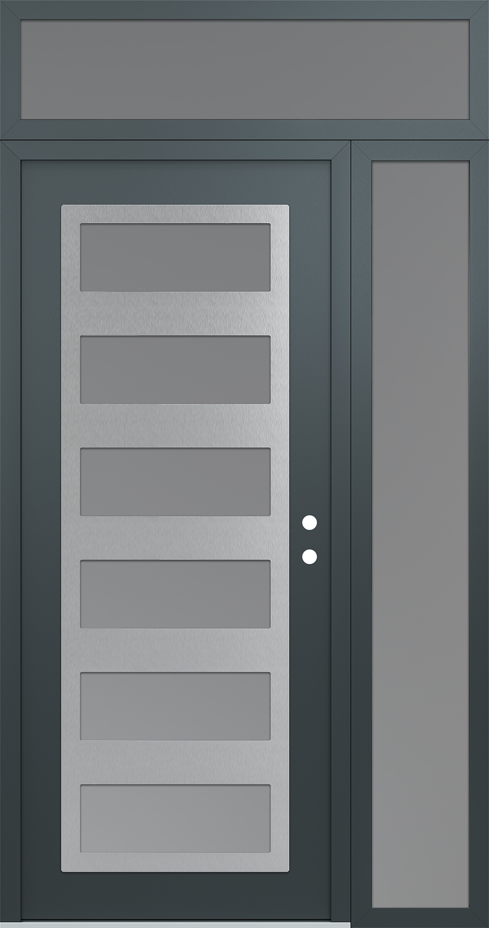 Modern Steel Front Door Diamond C9 50" x 96" anthracite/anthracite frosted Glass Panel stainless steel LHI with Sidelite and Transom frosted Glass