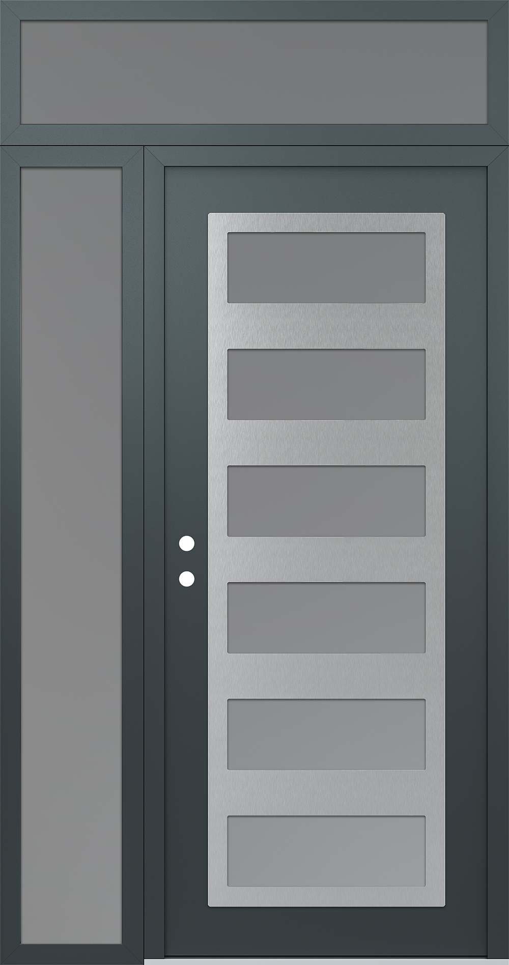 Modern Steel Front Door Diamond C9 50" x 96" anthracite/anthracite frosted Glass Panel stainless steel RHI with Sidelite and Transom frosted Glass