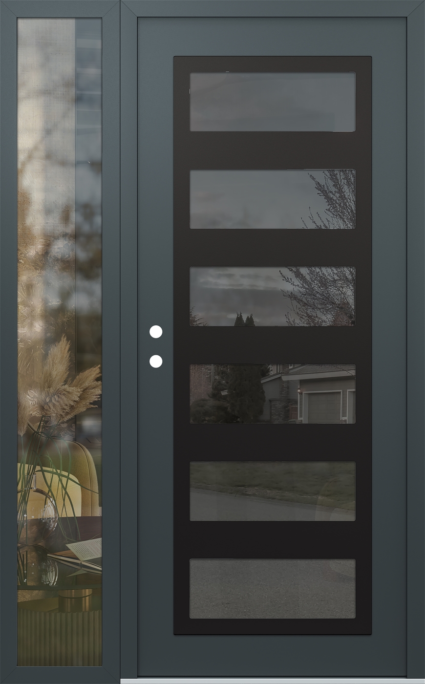 Modern Steel Front Door Diamond C9 52" x 80" anthracite/anthracite mirrored Glass Panel black RHI with Sidelite clear Glass