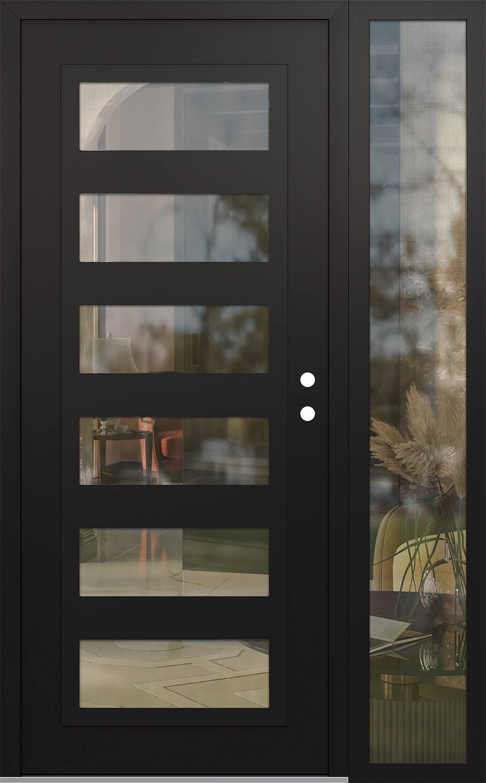 Modern Steel Front Door Diamond C9 52" x 80" black/black clear Glass Panel black LHI with Sidelite clear Glass