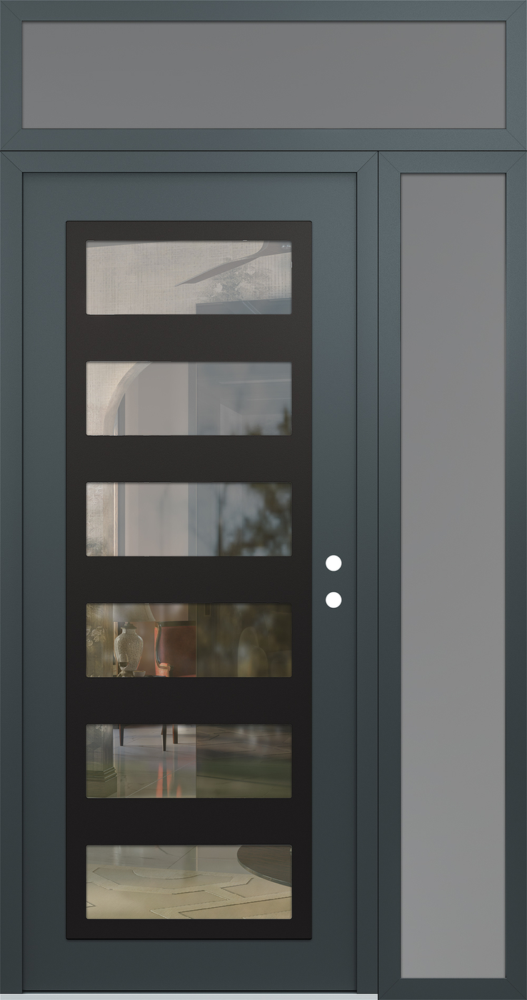 Modern Steel Front Door Diamond C9 52" x 96" anthracite/anthracite clear Glass Panel black LHI with Sidelite and Transom frosted Glass