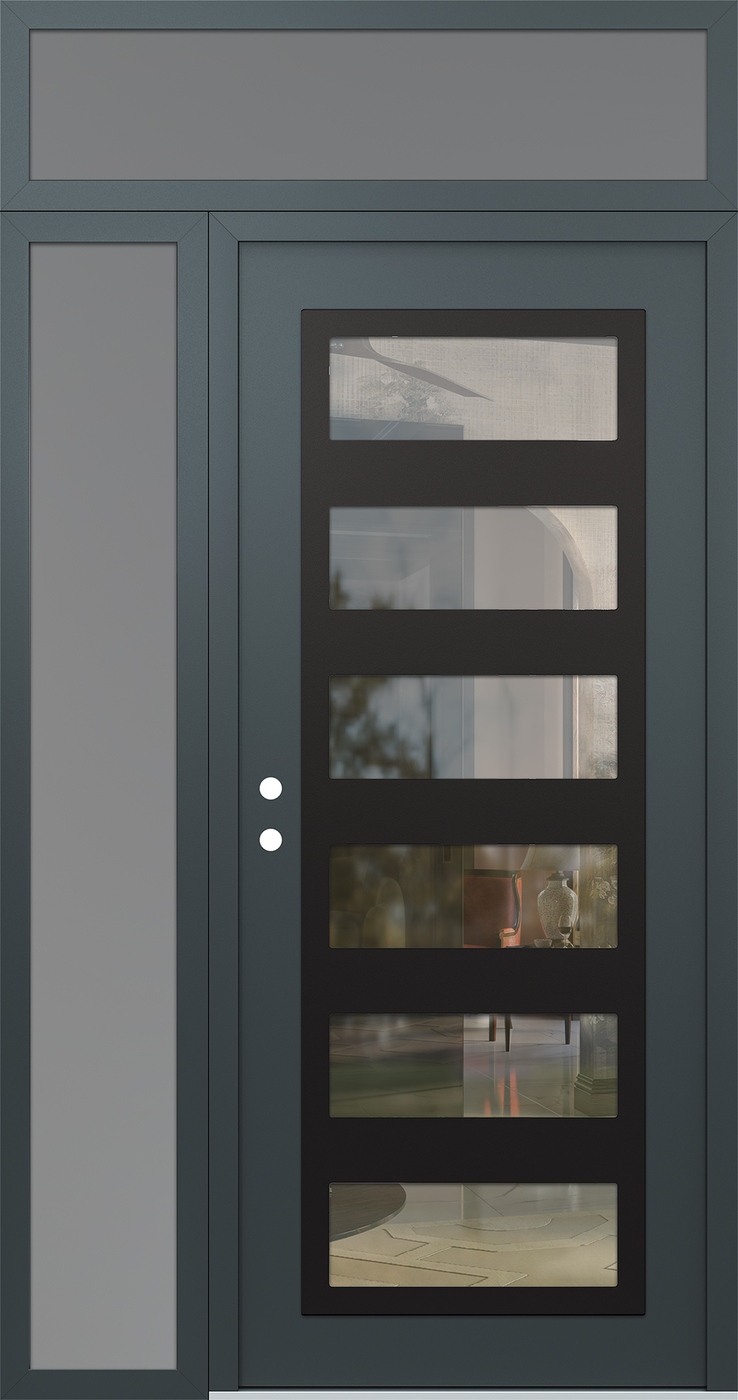 Modern Steel Front Door Diamond C9 52" x 96" anthracite/anthracite clear Glass Panel black RHI with Sidelite and Transom frosted Glass