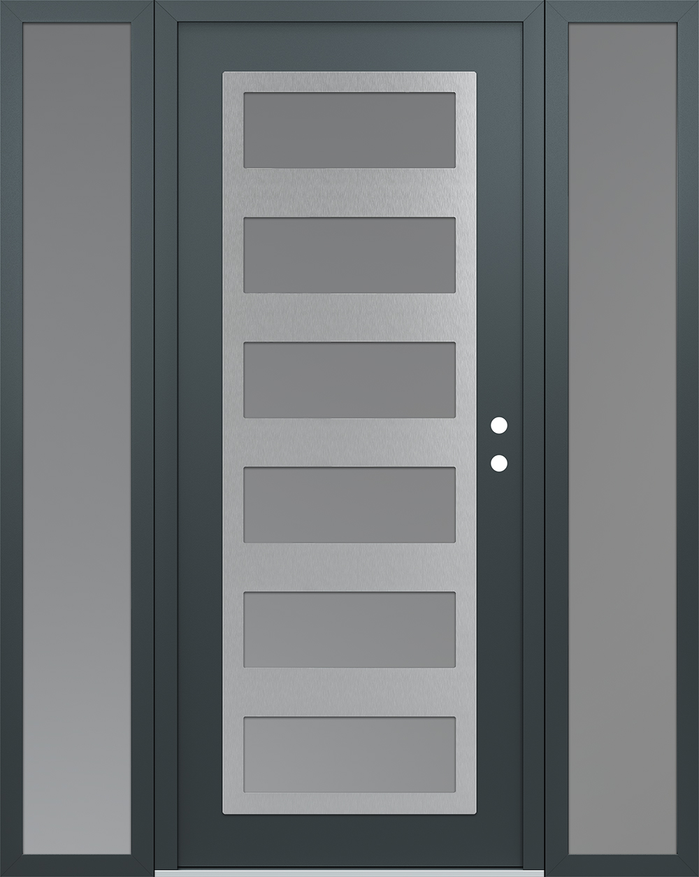 Modern Steel Front Door Diamond C9 64" x 80" anthracite/anthracite frosted Glass Panel stainless steel LHI with 2 Sidelites frosted Glass
