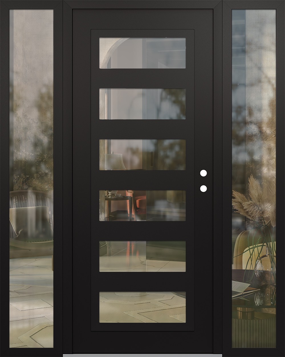 Diamond C9 64" x 80" black/black clear Glass Panel black LHI with 2 Sidelites clear Glass