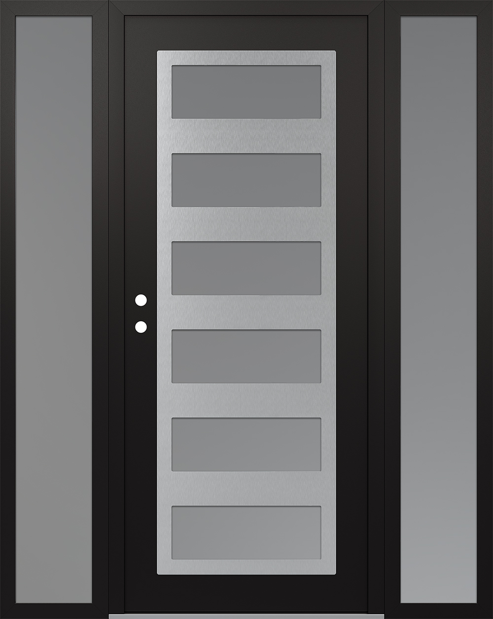 Modern Steel Front Door Diamond C9 68" x 80" black/white frosted Glass Panel stainless steel RHI with 2 Sidelites frosted Glass